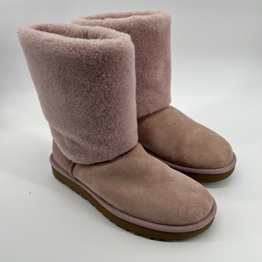 UGG Boots Size 7 Classic Fur Sherpa Cuff Pink Crystal Festival Boho Coquette